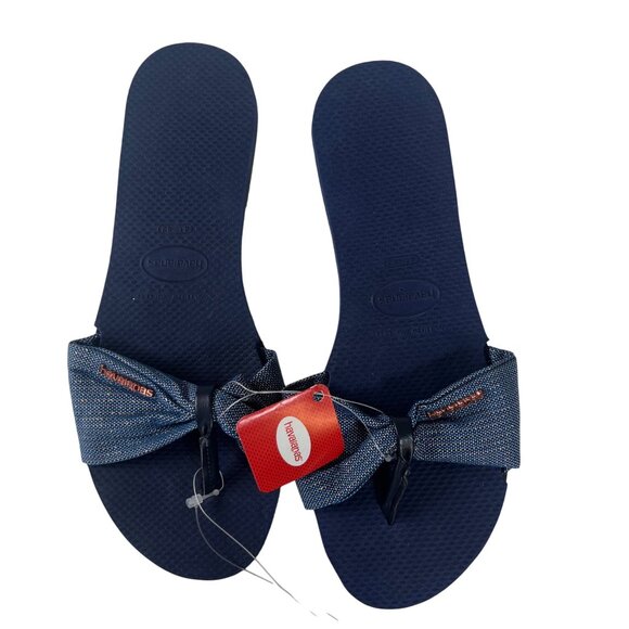 Havaianas St. Tropez Thong Sandals Womens Size 11/12W Blue New Bow - Picture 1 of 12